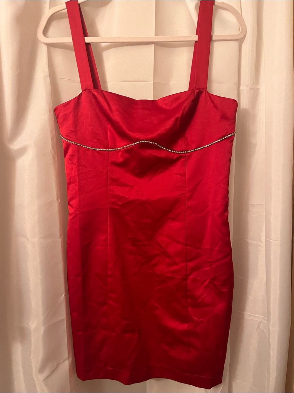 Forever 21 Red Satin Mini Dress with Rhinestone Accent